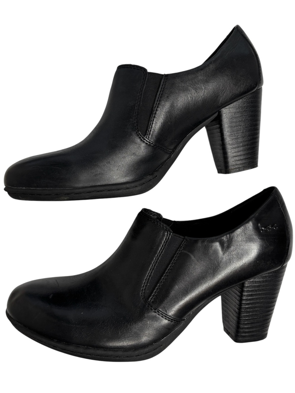 B.O.C. Born Boot Size 8 Black Leather Chelsea Shootie Block Heel Bootie Slip-on